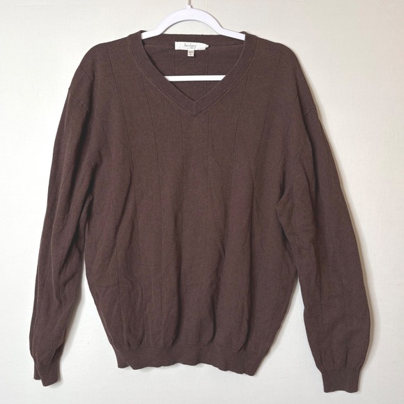 Turnbury Other - Turnbury Brown V-Neck Sweater Mens L Cotton Silk Cashmere Blend Grandpacore